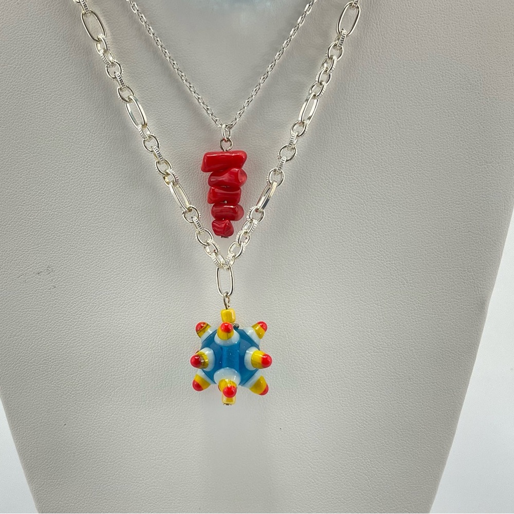 Colorful Layering Necklaces, Handmade, Set of 4, Art Glass Beads, Crystals - Picture 6 of 11